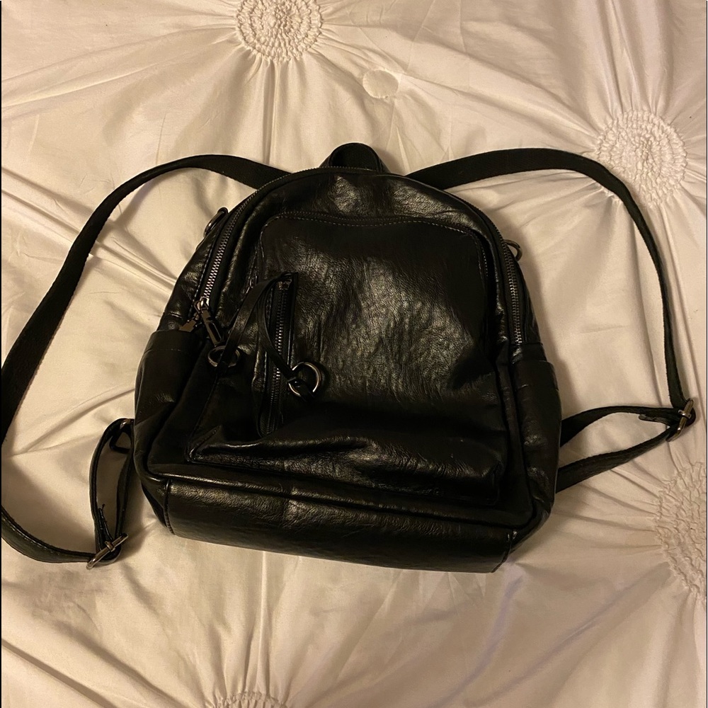 Black Leather Mini Backpack/ Purse